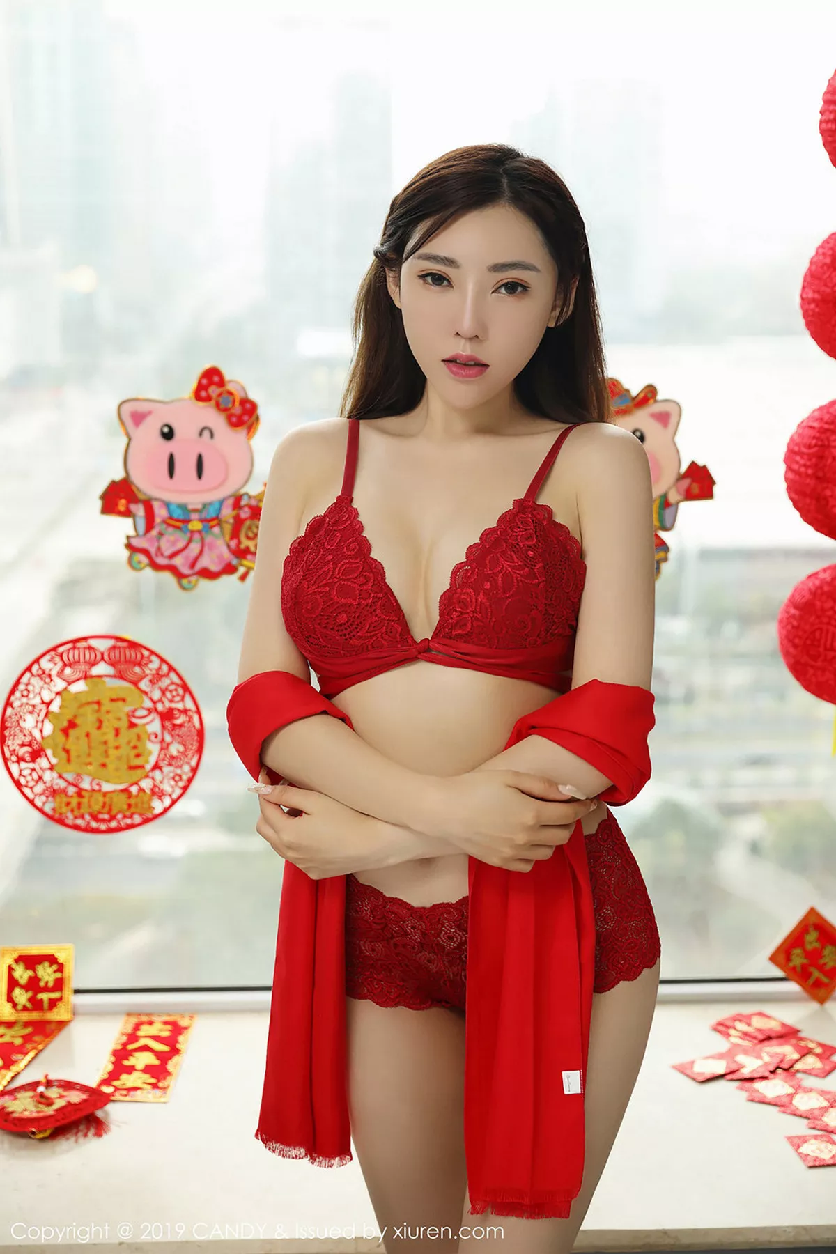 秀人集.com_[Candy网红馆]Vol.070_嫩模萌汉药baby新春祝福性感红色内衣秀完美身材诱惑写真42P