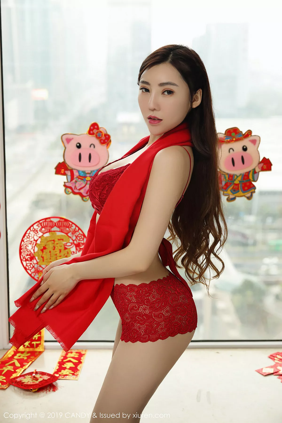 秀人集.com_[Candy网红馆]Vol.070_嫩模萌汉药baby新春祝福性感红色内衣秀完美身材诱惑写真42P