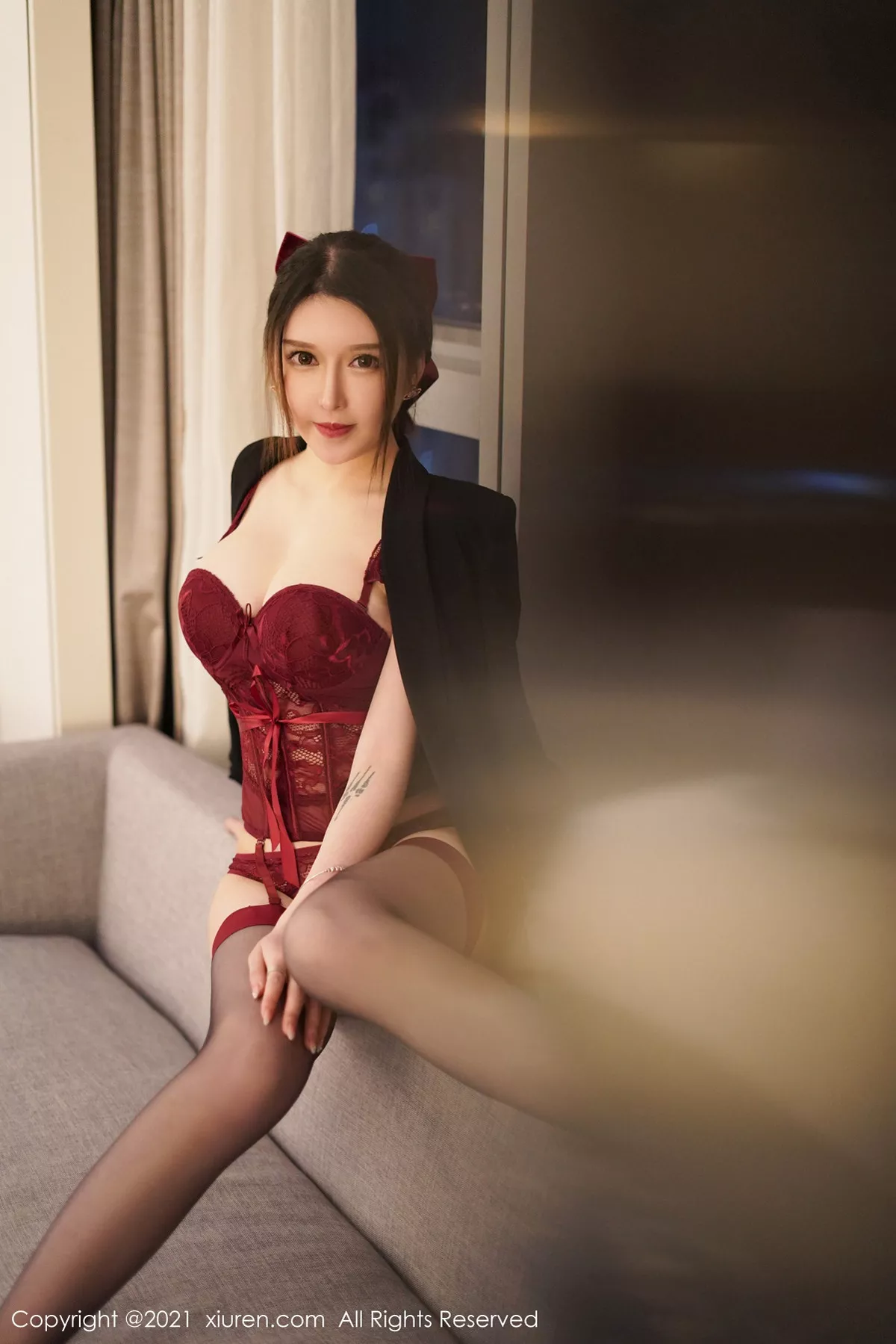 秀人集.com_[XiuRen秀人网]No.3204_嫩模玉兔miki红色情趣内衣主题私房黑丝吊袜秀完美身材诱惑写真65P