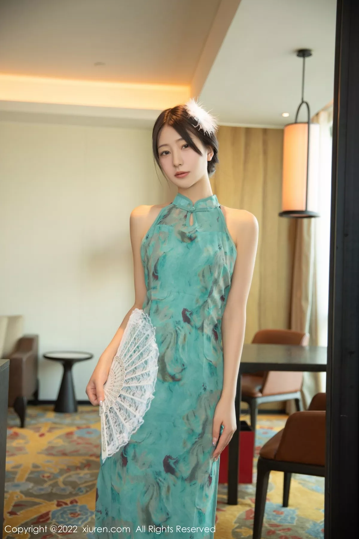 秀人集.com_[XiuRen秀人网]No.5214_模特熊小诺脱绿色短款旗袍露性感蕾丝内衣配超薄黑丝诱惑写真84P