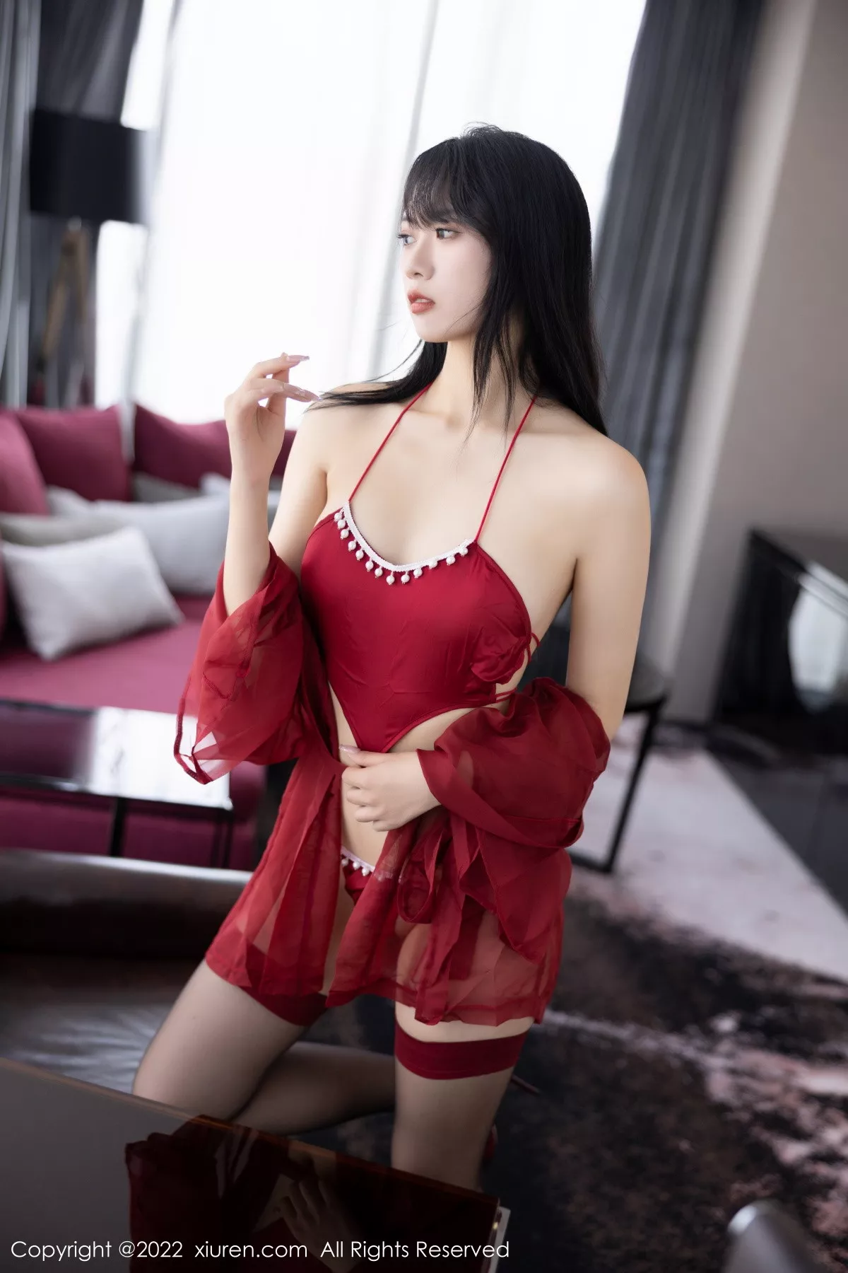 秀人集.com_[XiuRen秀人网]No.5850_模特林子遥私房性感红色薄纱睡衣+性感黑色内衣完美诱惑写真81P