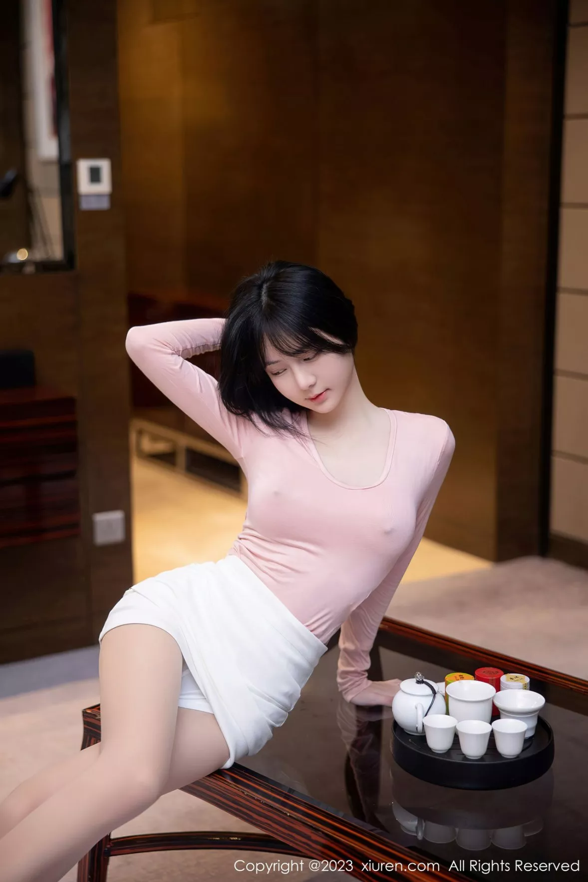 秀人集.com_[XiuRen秀人网]No.6367_模特谢小蒽性感粉色上衣配白短裙露超薄无内肉丝撩人诱惑写真91P