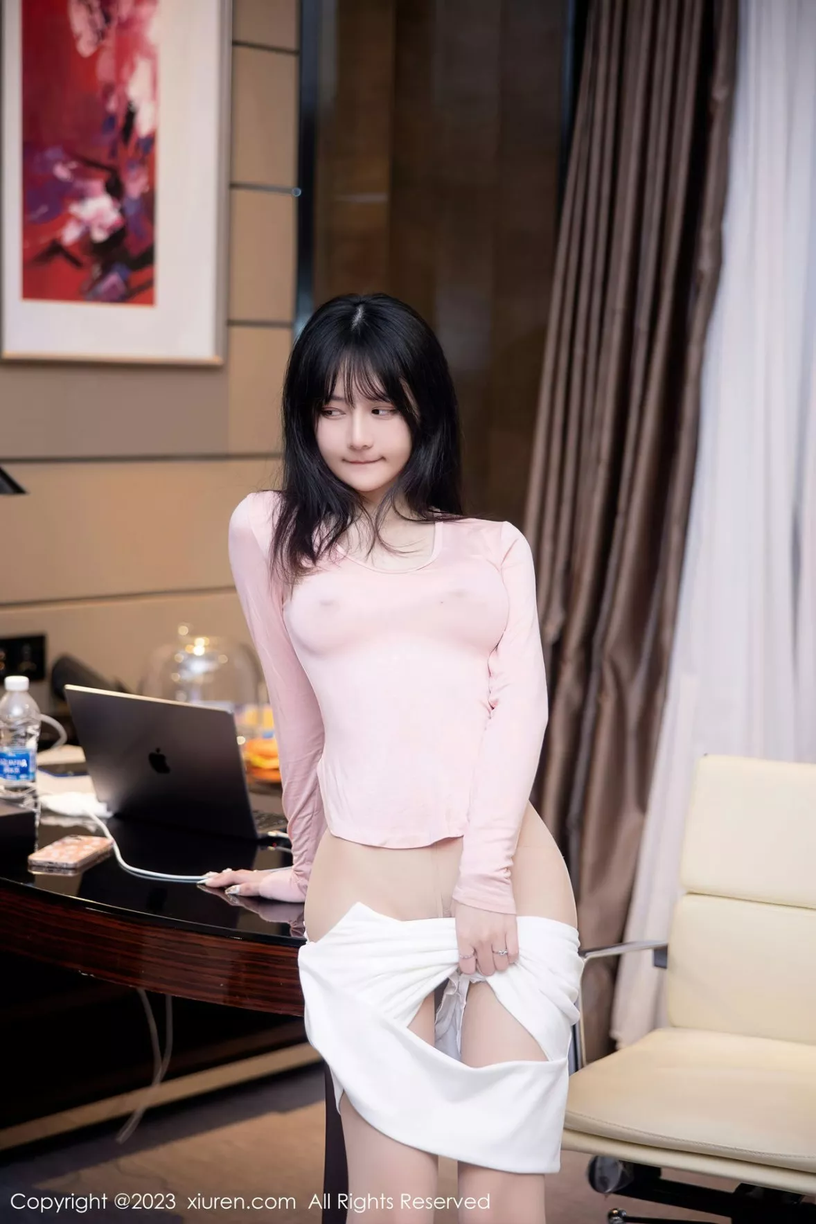 秀人集.com_[XiuRen秀人网]No.6367_模特谢小蒽性感粉色上衣配白短裙露超薄无内肉丝撩人诱惑写真91P