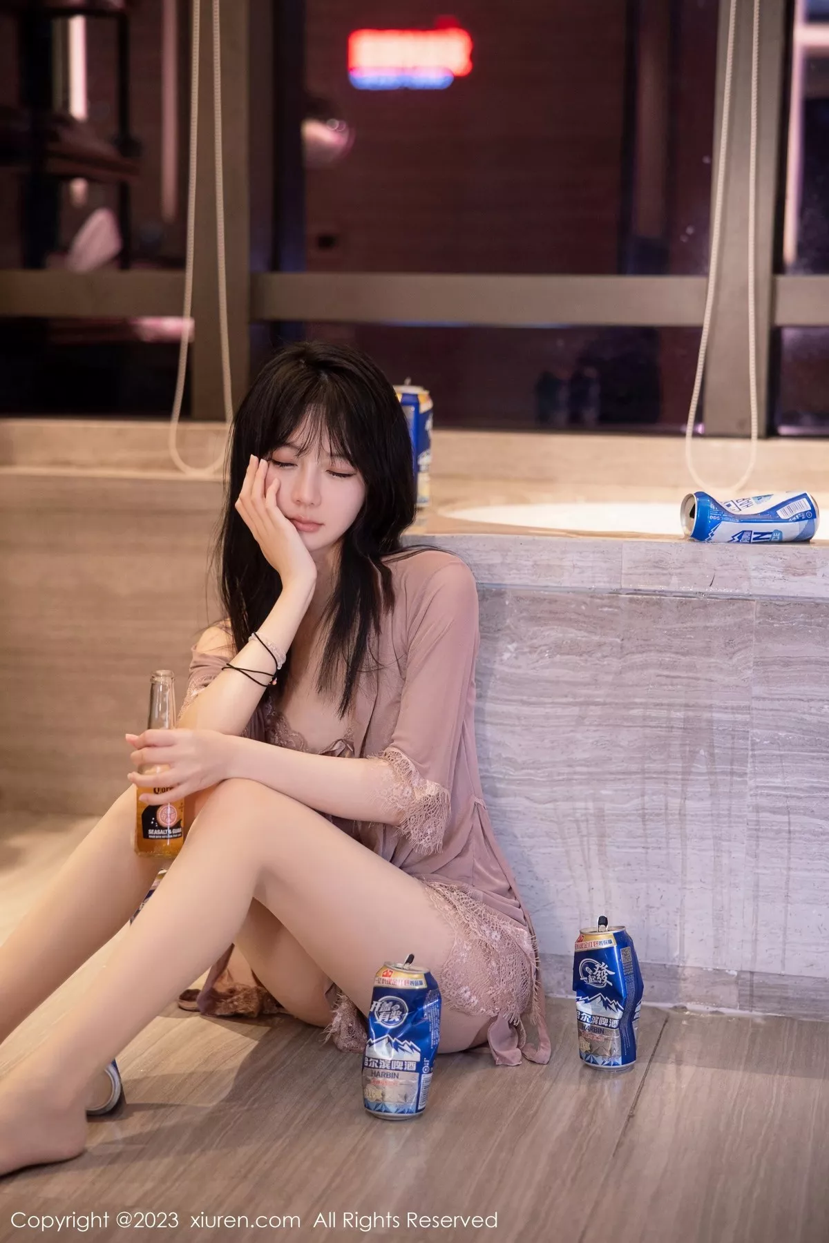 秀人集.com_[XiuRen秀人网]No.6558_模特谢小蒽私房浴室红灰色轻透薄纱睡裙配超薄肉丝湿身诱惑写真79P