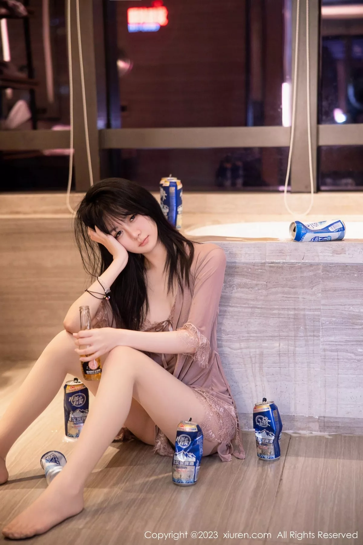 秀人集.com_[XiuRen秀人网]No.6558_模特谢小蒽私房浴室红灰色轻透薄纱睡裙配超薄肉丝湿身诱惑写真79P