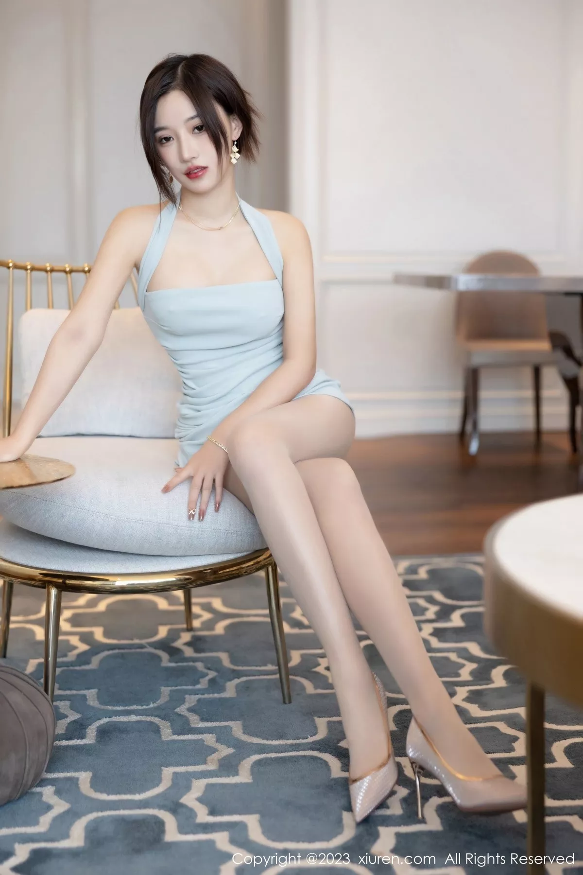 秀人集.com_[XiuRen秀人网]No.6642_模特妙可可Cheese性感淡蓝连身裙配超薄无内肉丝惹火诱惑写真86P