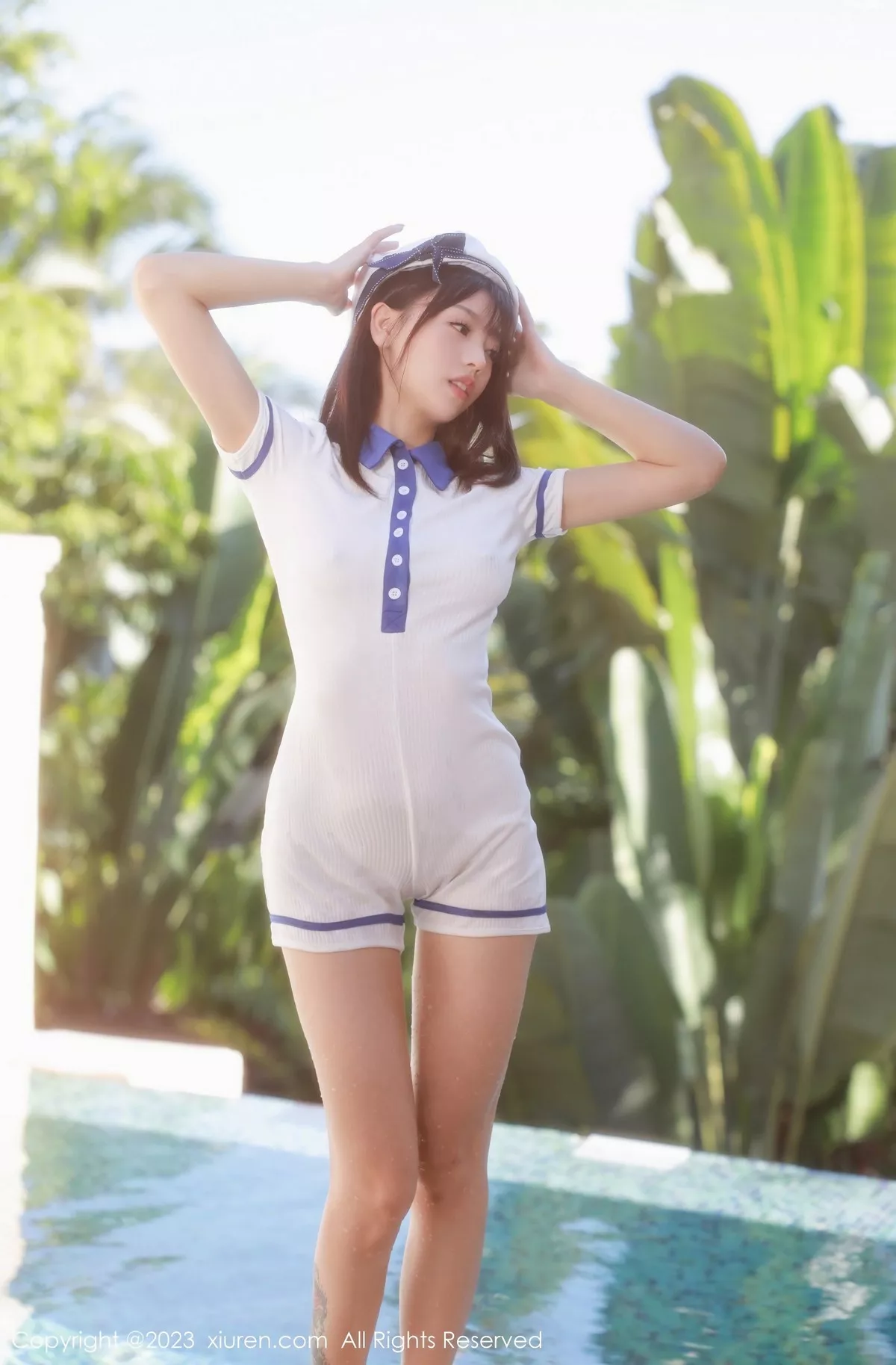 秀人集.com_[XiuRen秀人网]No.6686_模特佘贝拉bella泳池性感白色海军服半脱秀完美身材诱惑写真67P