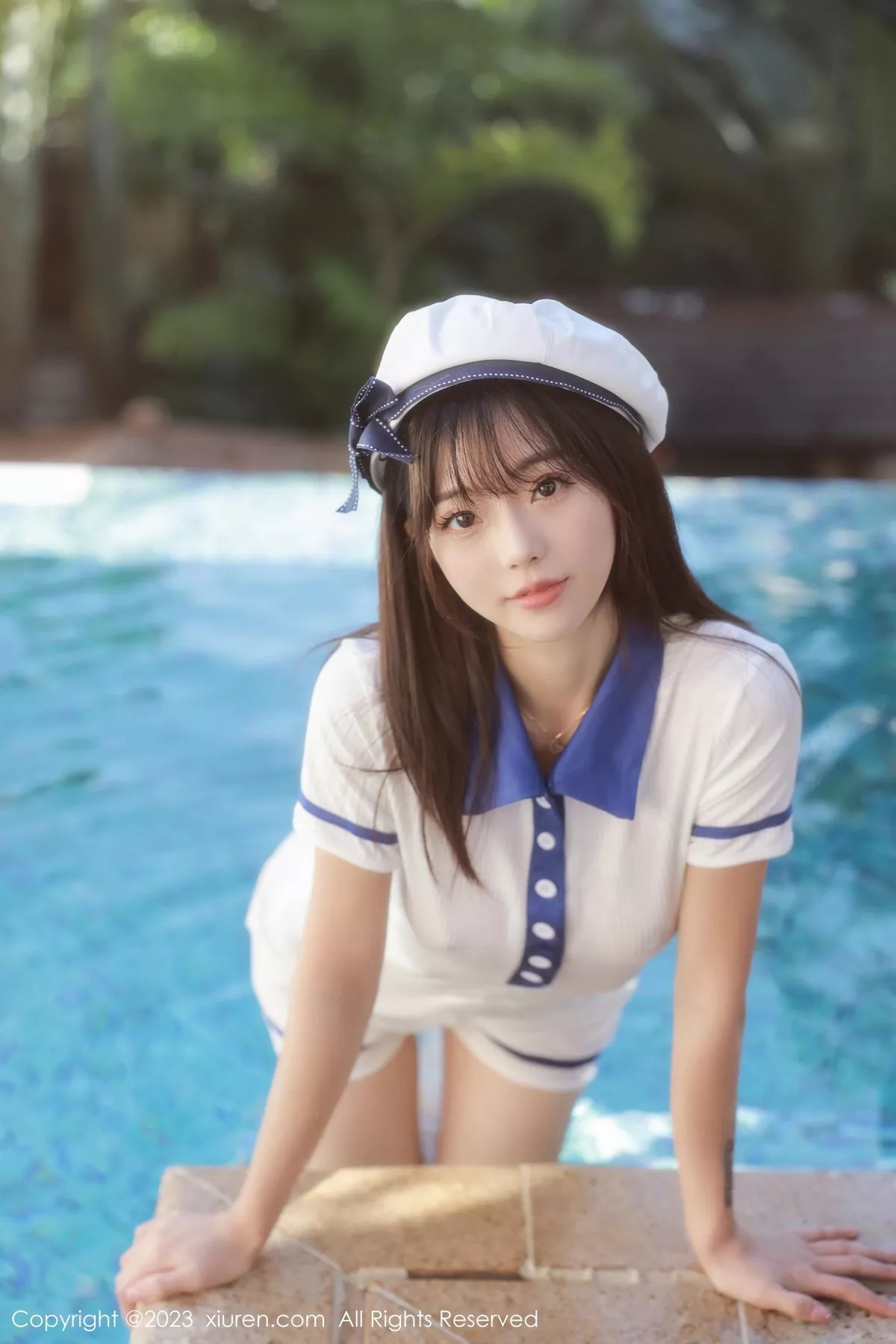 秀人集.com_[XiuRen秀人网]No.6686_模特佘贝拉bella泳池性感白色海军服半脱秀完美身材诱惑写真67P