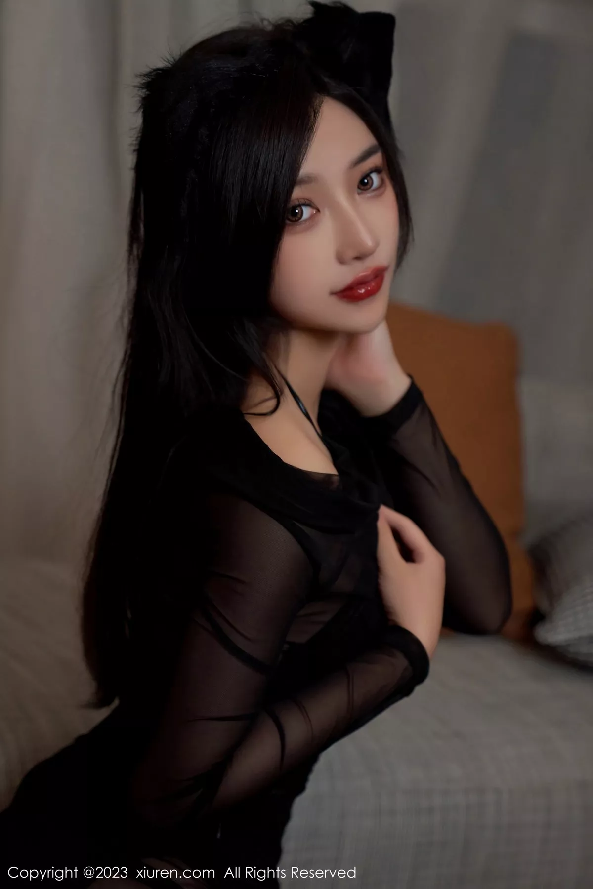 秀人集.com_[XiuRen秀人网]No.6826_模特妙可可Cheese黑色薄纱轻透连衣裙露蕾丝内衣完美诱惑写真90P