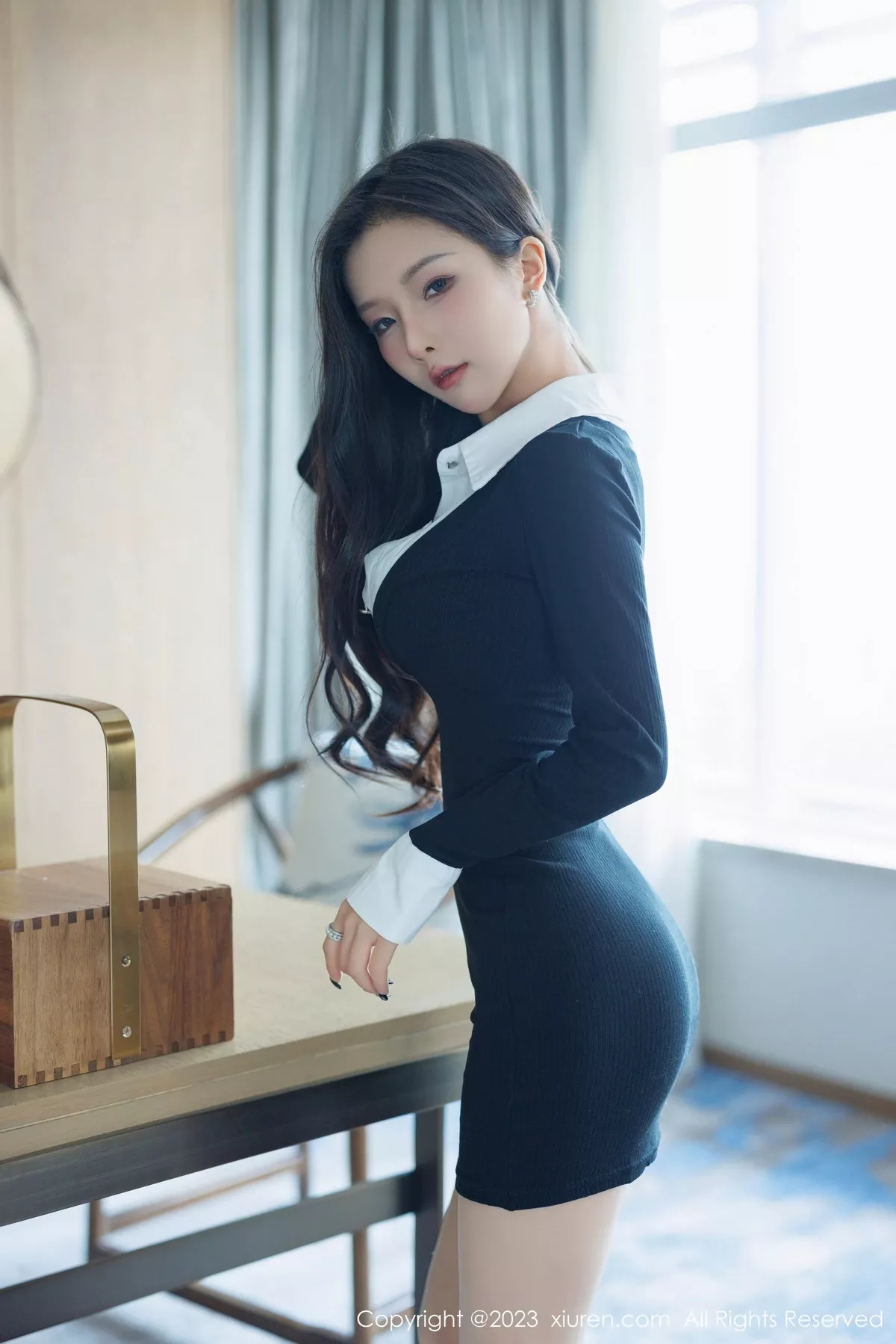秀人集.com_[XiuRen秀人网]No.7471_模特七七kiko黑色连衣短裙露淡蓝色内衣配超薄肉丝惹火诱惑写真63P