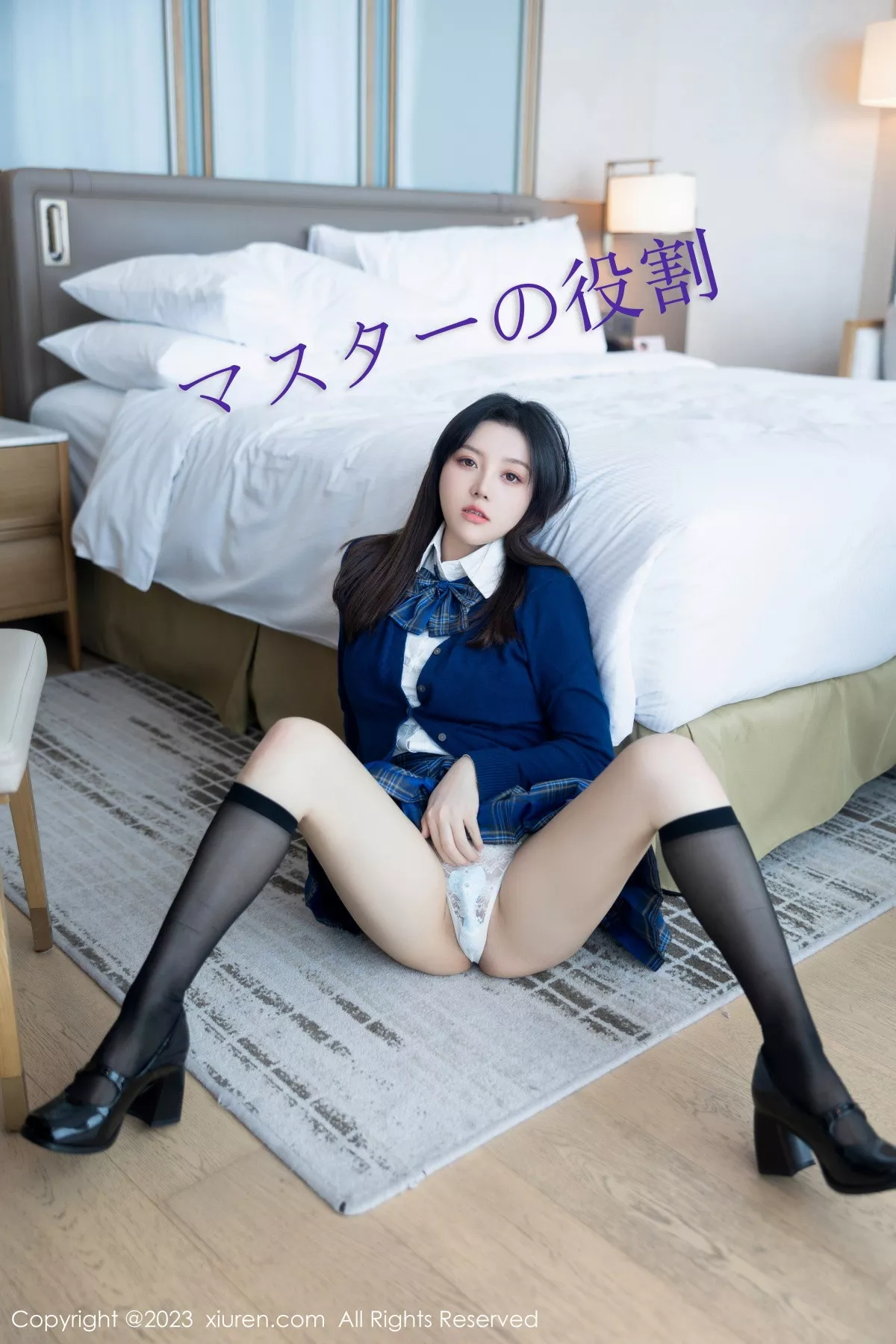 秀人集.com_[XiuRen秀人网]No.7754_模特豆瓣酱性感蓝色上衣配蓝色格子短裙露白色蕾丝内衣诱惑写真92P