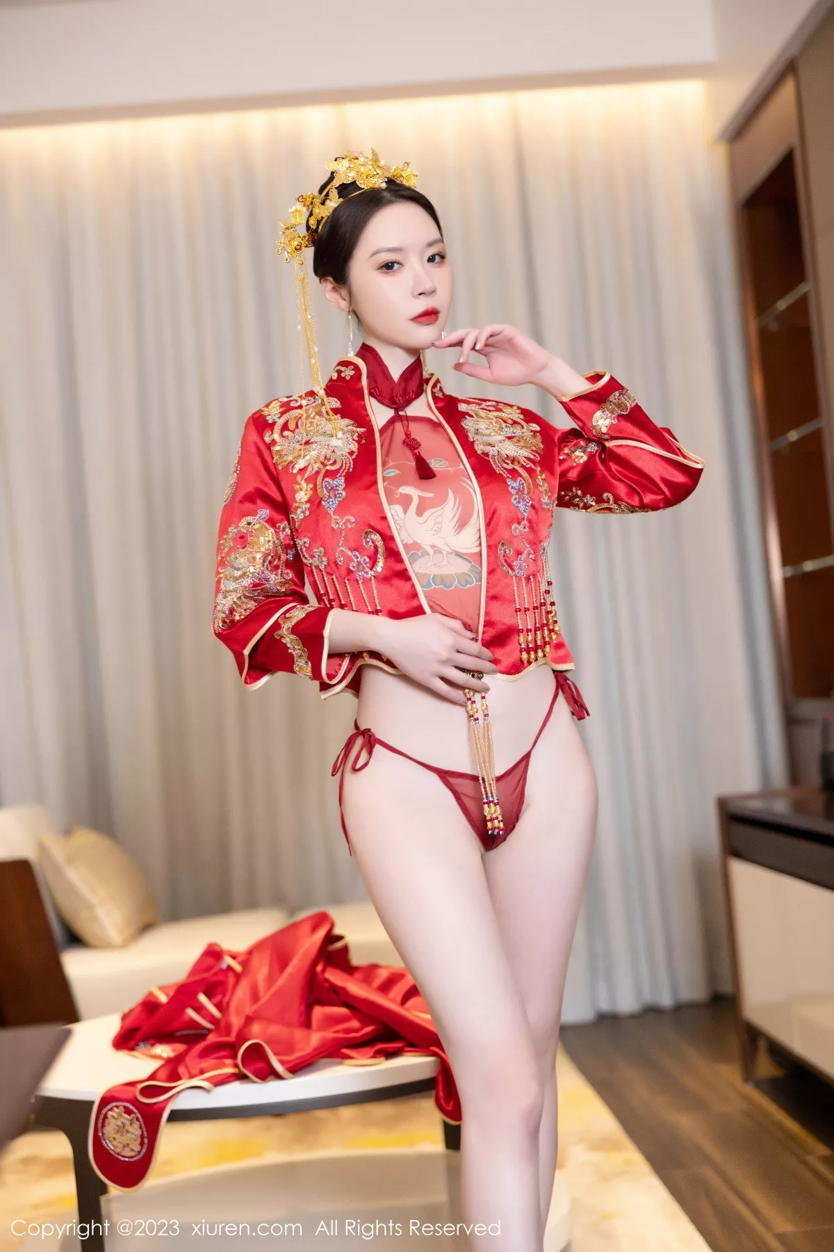 秀人集.com_[XiuRen秀人网]No.7766_模特梦心玥性感红色中式婚服露红色薄透肚兜内衣撩人诱惑写真88P