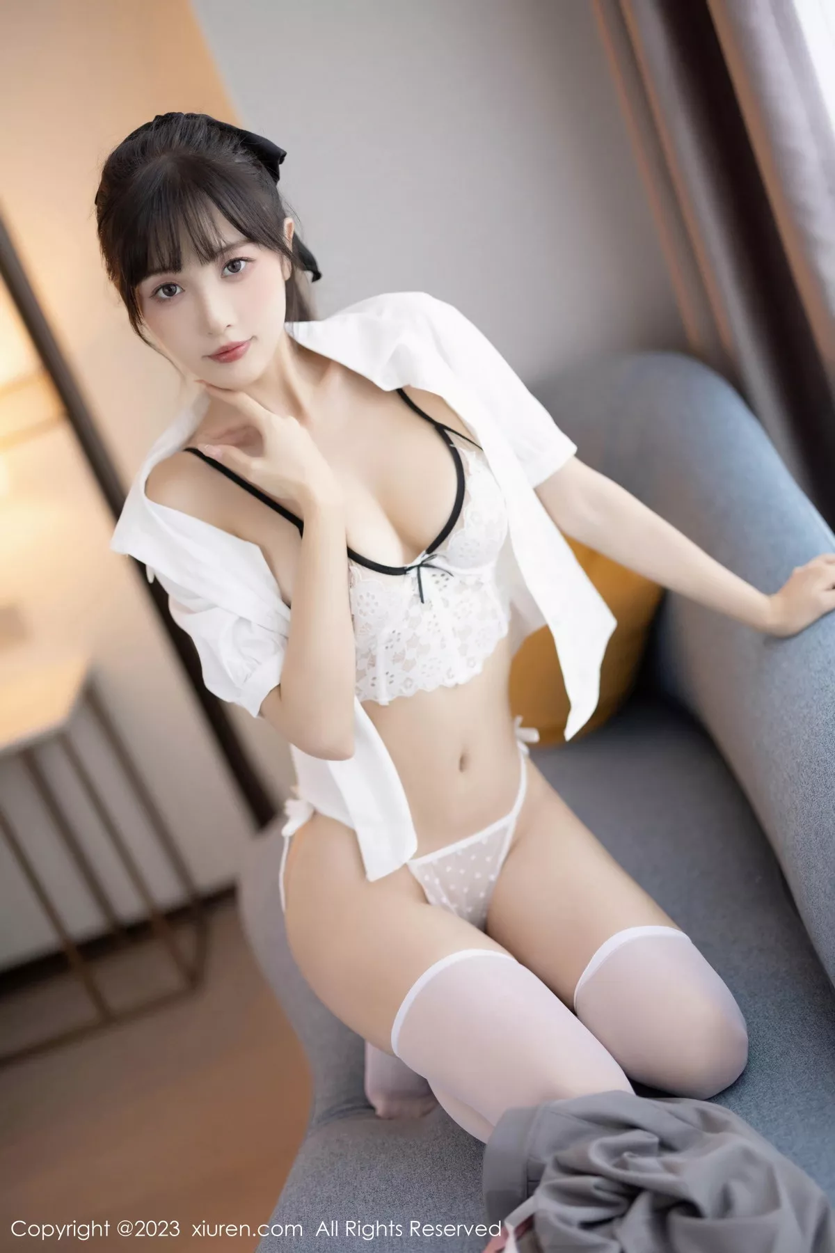 秀人集.com_[XiuRen秀人网]No.7771_模特林星阑性感白T配灰短裙露白色蕾丝内衣秀曼妙身姿诱惑写真83P