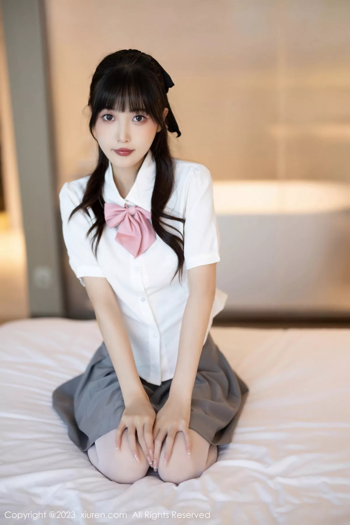 秀人集.com_[XiuRen秀人网]No.7771_模特林星阑性感白T配灰短裙露白色蕾丝内衣秀曼妙身姿诱惑写真83P