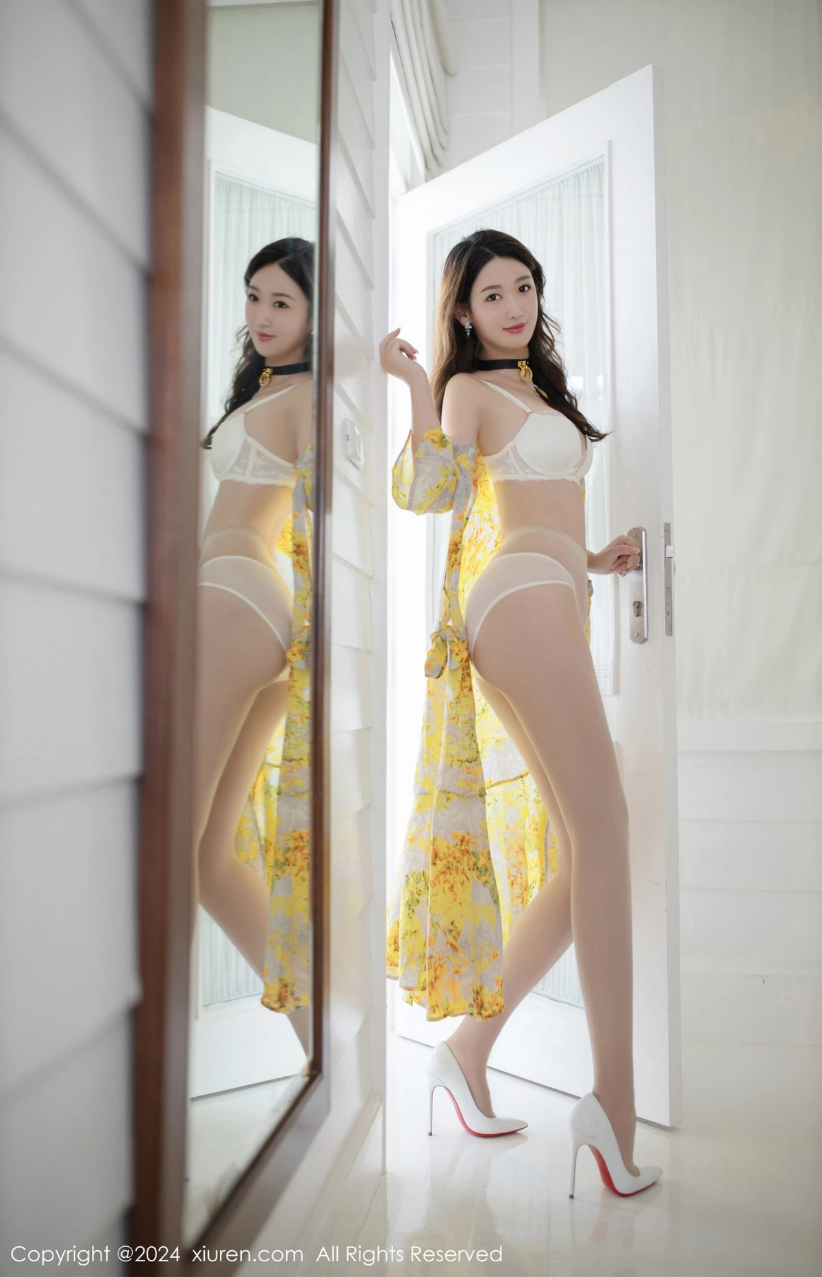秀人集.com_[XiuRen秀人网]No.8001_模特唐安琪性感黄色长裙露白色蕾丝内衣配原色丝袜迷人诱惑写真80P