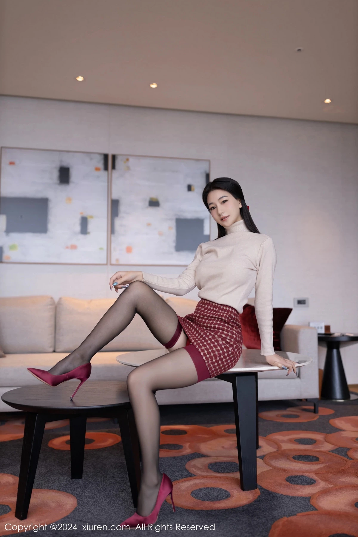 秀人集.com_[XiuRen秀人网]No.8074_模特熊小诺性感红色情趣服饰配黑色网格袜丝秀曼妙身姿诱惑写真80P