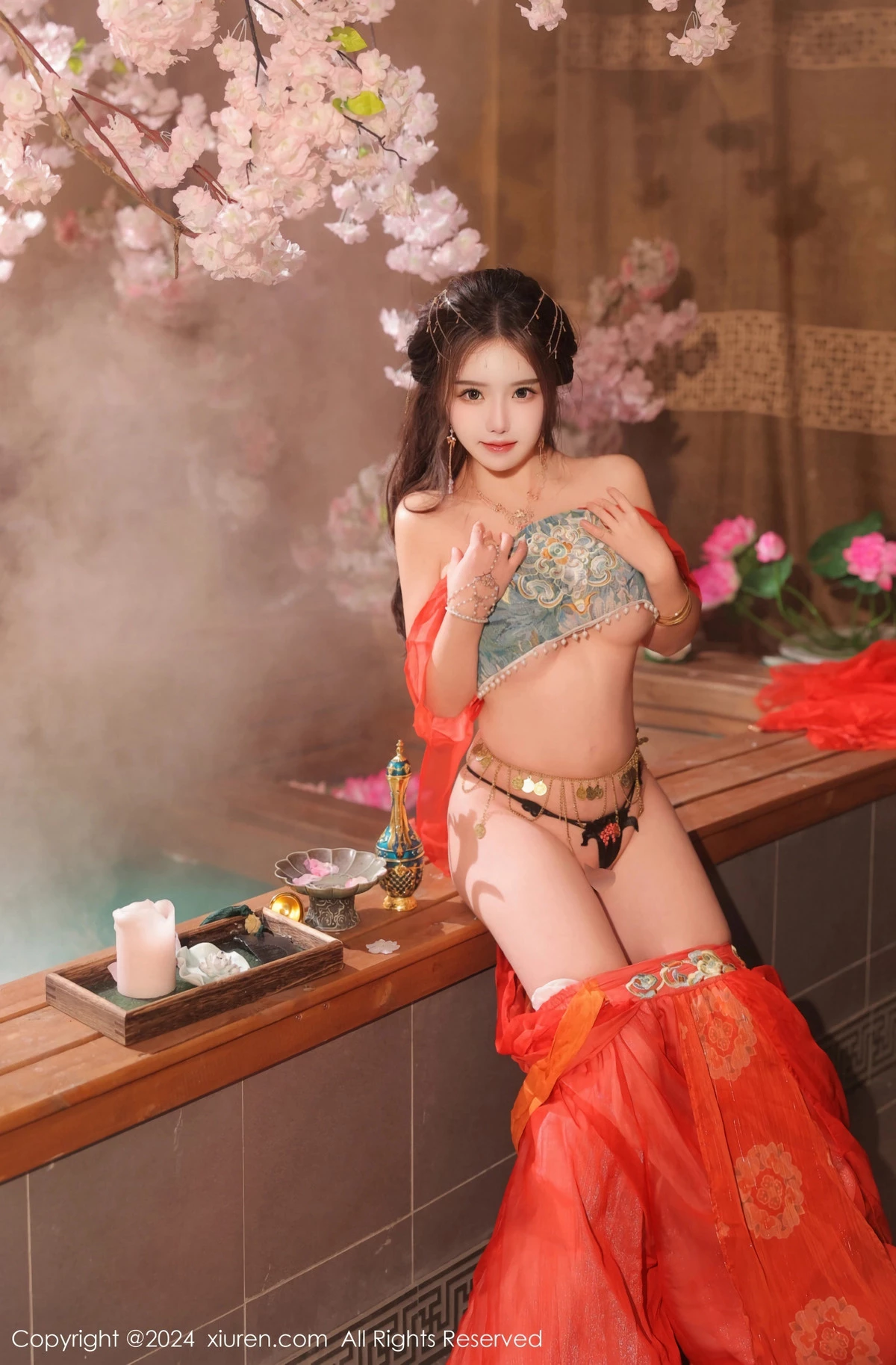 秀人集.com_[XiuRen秀人网]No.8146_模特小薯条nienie性感红色古装服饰配白丝袜秀完美身材诱惑写真82P