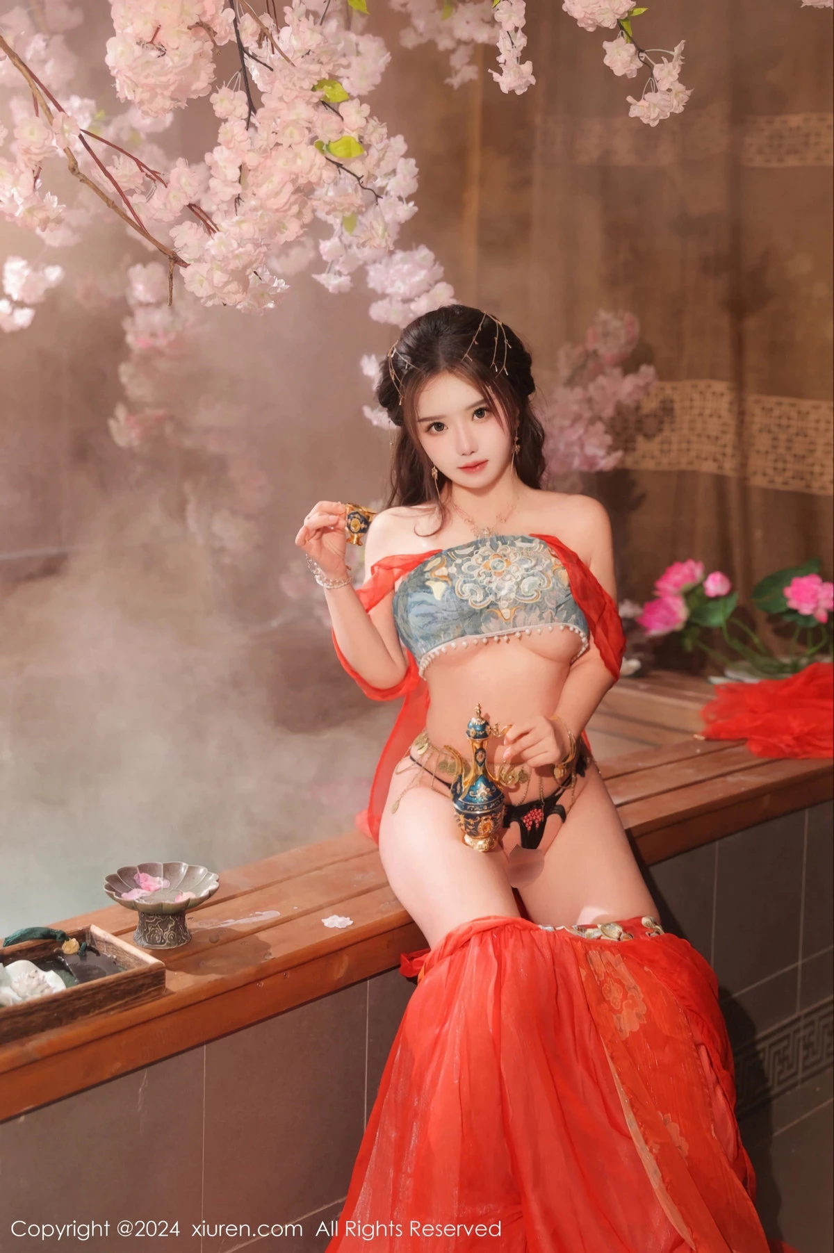 秀人集.com_[XiuRen秀人网]No.8146_模特小薯条nienie性感红色古装服饰配白丝袜秀完美身材诱惑写真82P