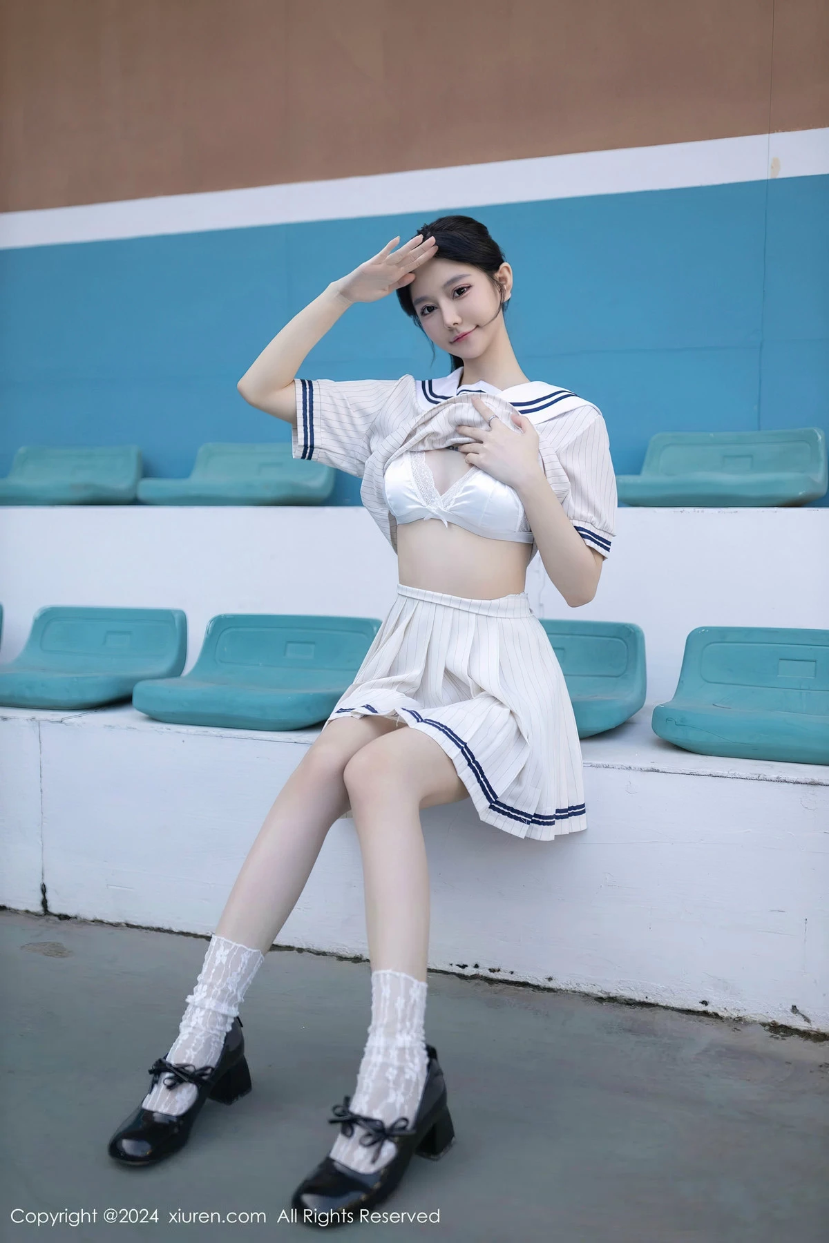 秀人集.com_[XiuRen秀人网]No.8280_模特幼幼性感白色学生短裙制服露白色内衣秀完美身材诱惑写真80P