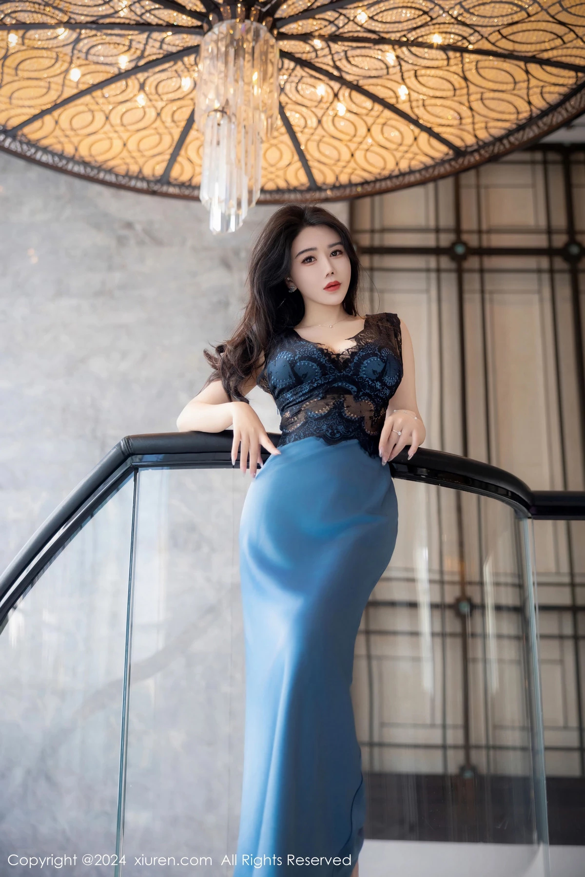秀人集.com_[XiuRen秀人网]No.8466_模特李若汐性感蓝黑色长裙露黑色情趣内衣秀完美身材诱惑写真81P