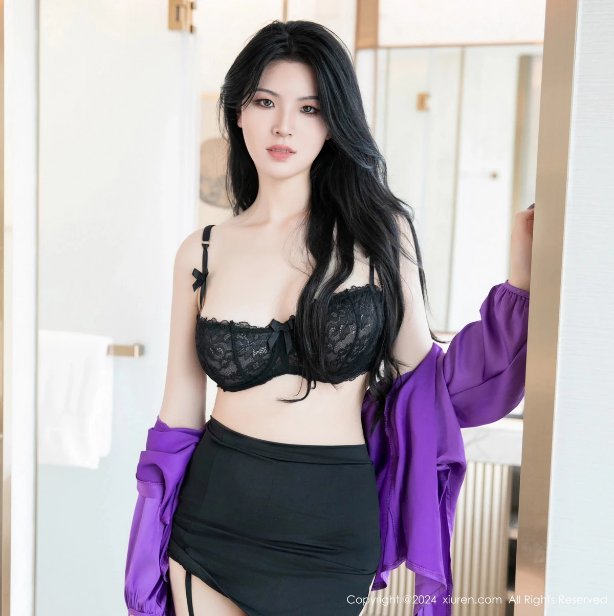 秀人集.com_[XiuRen秀人网]No.8511_新人模特林晚的林晚黑色蕾丝内衣配黑丝吊袜秀曼妙身姿诱惑写真81P