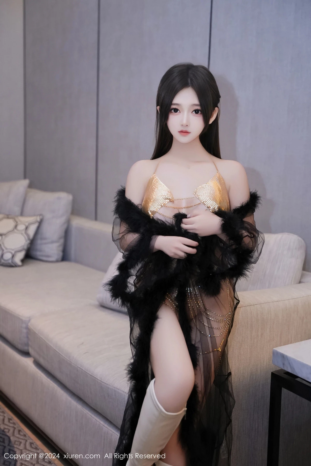 秀人集.com_[XiuRen秀人网]No.8686_模特奶茶味的包子性感黑色薄纱服饰露金色情趣内衣撩人诱惑写真80P