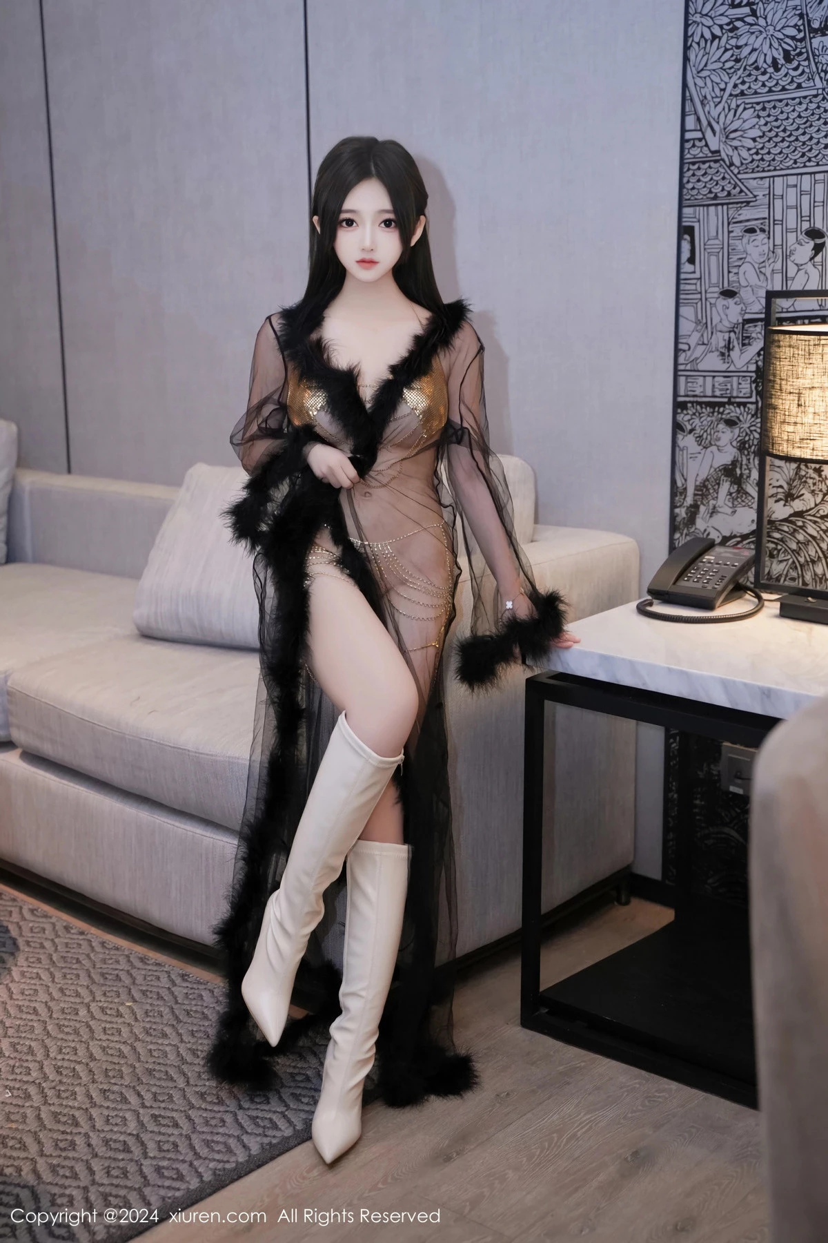 秀人集.com_[XiuRen秀人网]No.8686_模特奶茶味的包子性感黑色薄纱服饰露金色情趣内衣撩人诱惑写真80P