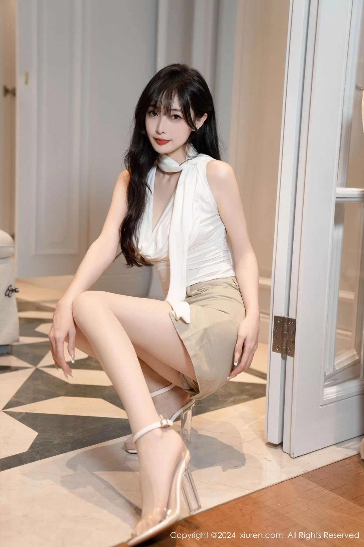 秀人集.com_[XiuRen秀人网]No.8849_模特林星阑性感白上衣露白色内衣配超薄肉丝秀曼妙身姿诱惑写真85P