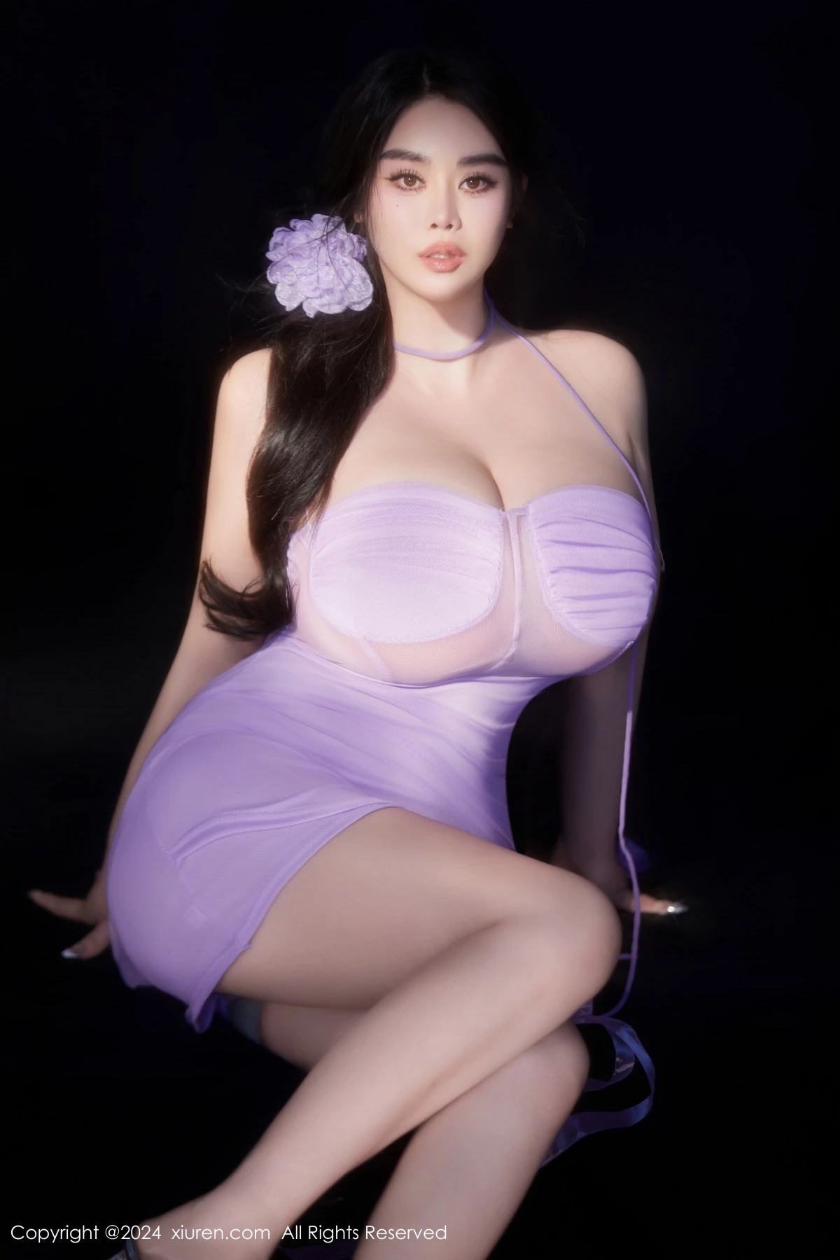 秀人集.com_[XiuRen秀人网]No.8878_模特戴渃欣性感紫色连衣裙+白色连衣裙秀丰满身材惹火诱惑写真47P
