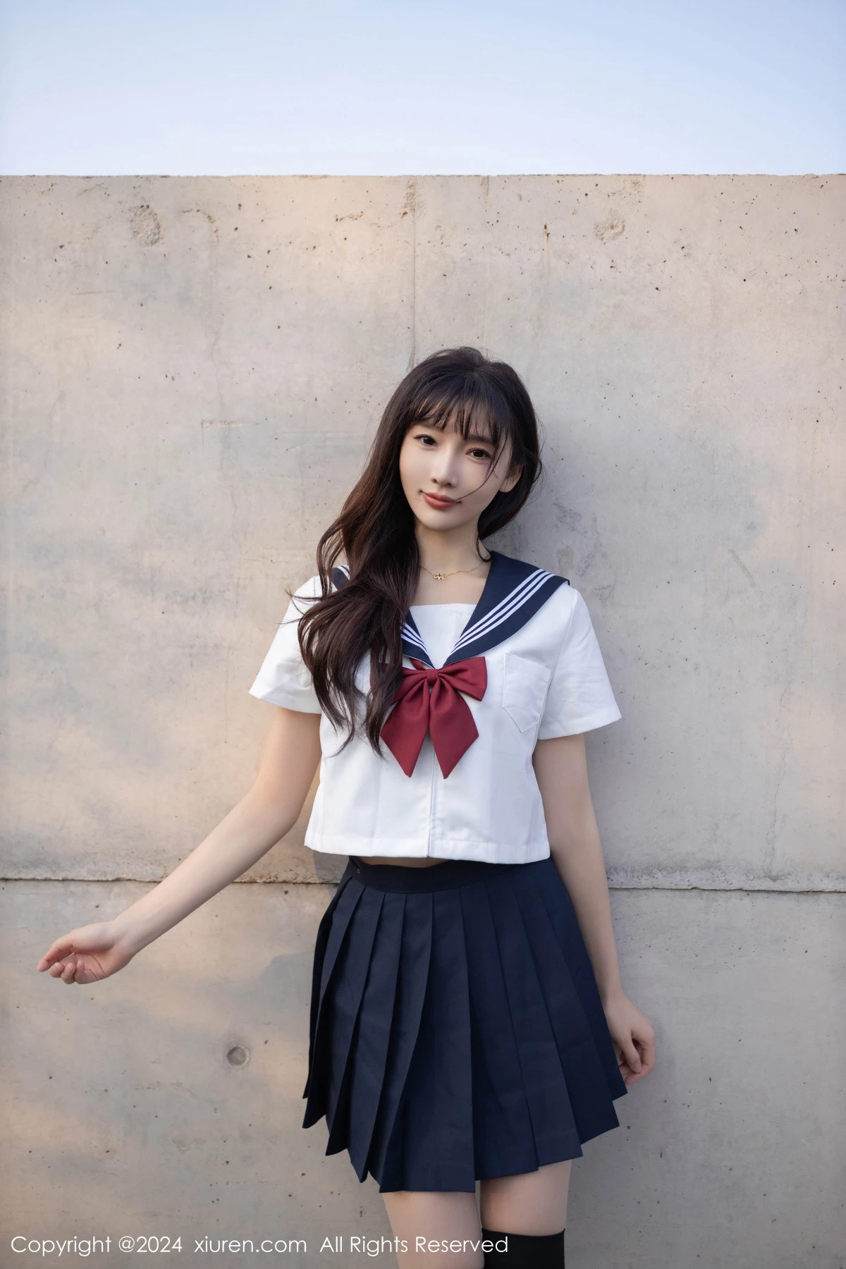 秀人集.com_[XiuRen秀人网]No.9305_模特陆萱萱性感JK制服+黑色高叉连体衣配黑丝袜秀美腿诱惑写真80P