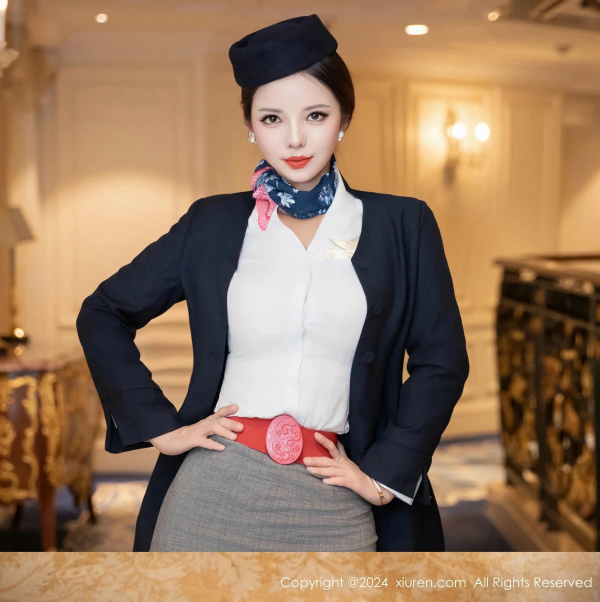 秀人集.com_[XiuRen秀人网]No.9365_模特大美妞儿性感空姐制服露白色内衣配超薄黑丝秀美腿诱惑写真84P