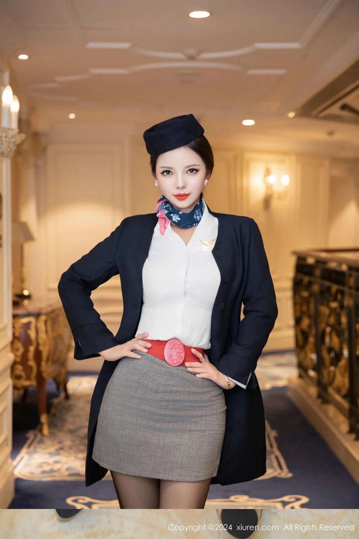 秀人集.com_[XiuRen秀人网]No.9365_模特大美妞儿性感空姐制服露白色内衣配超薄黑丝秀美腿诱惑写真84P