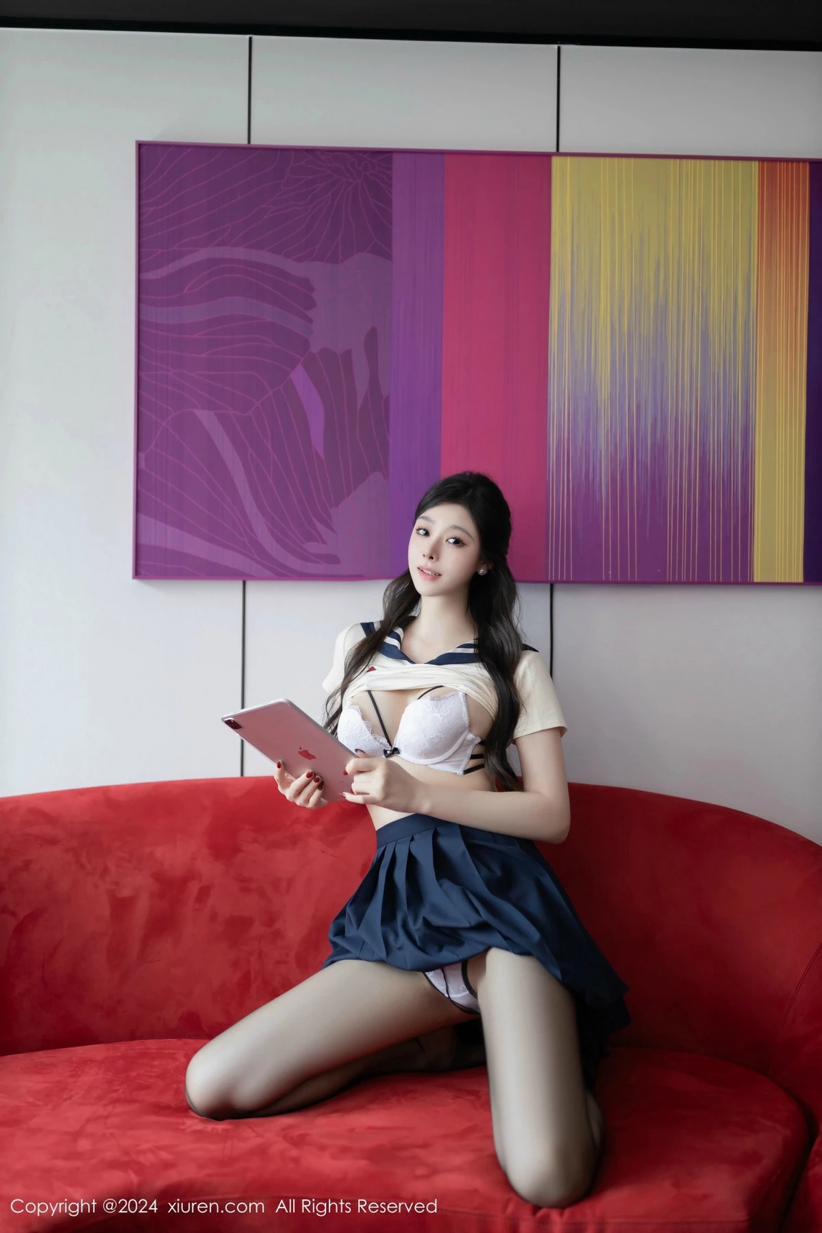 秀人集.com_[XiuRen秀人网]No.9530_模特小逗逗性感JK制服露白色内衣配超薄黑丝秀曼妙身姿诱惑写真80P