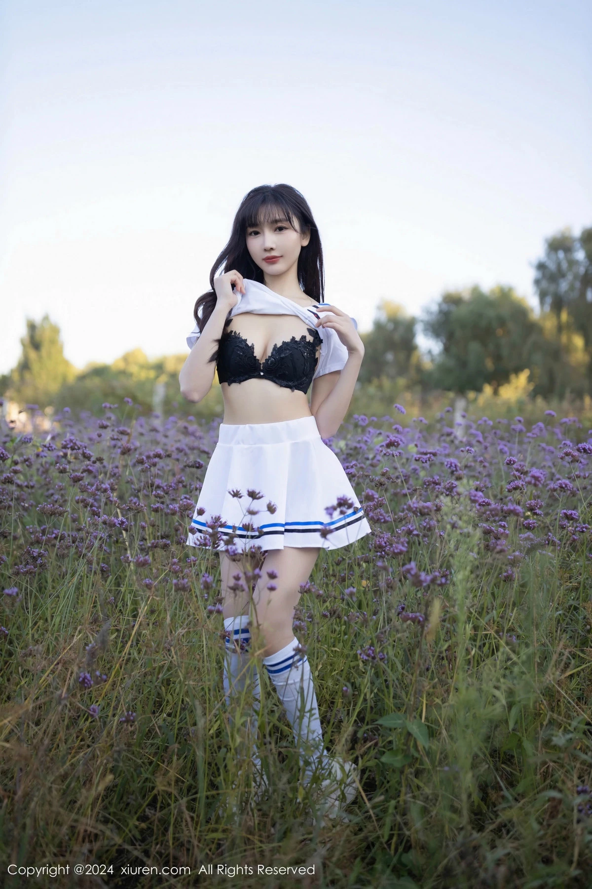 秀人集.com_[XiuRen秀人网]No.9554_模特陆萱萱学生套装露黑色蕾丝内衣配开档肉丝秀完美身材诱惑写真80P