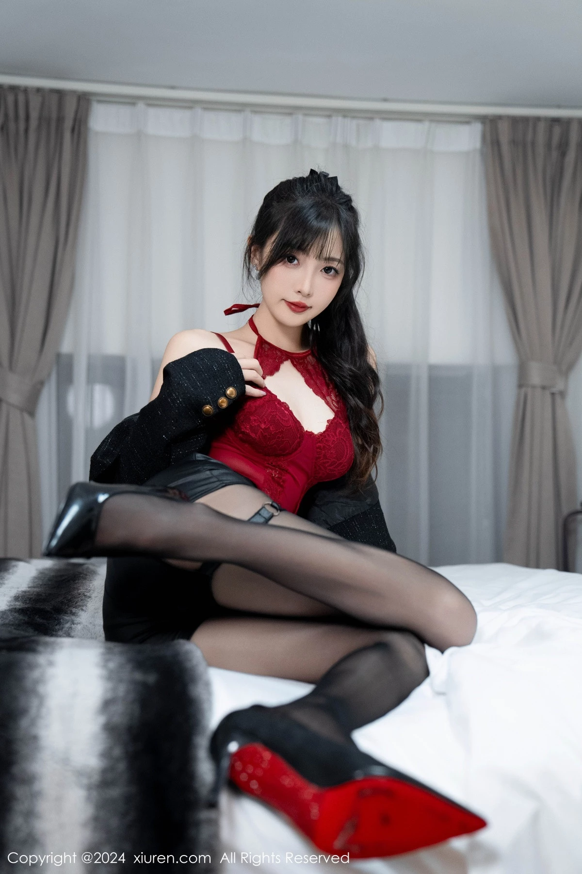 秀人集.com_[XiuRen秀人网]No.9561_模特林星阑性感红色蕾丝连体衣配黑丝吊袜秀曼妙身姿诱惑写真90P