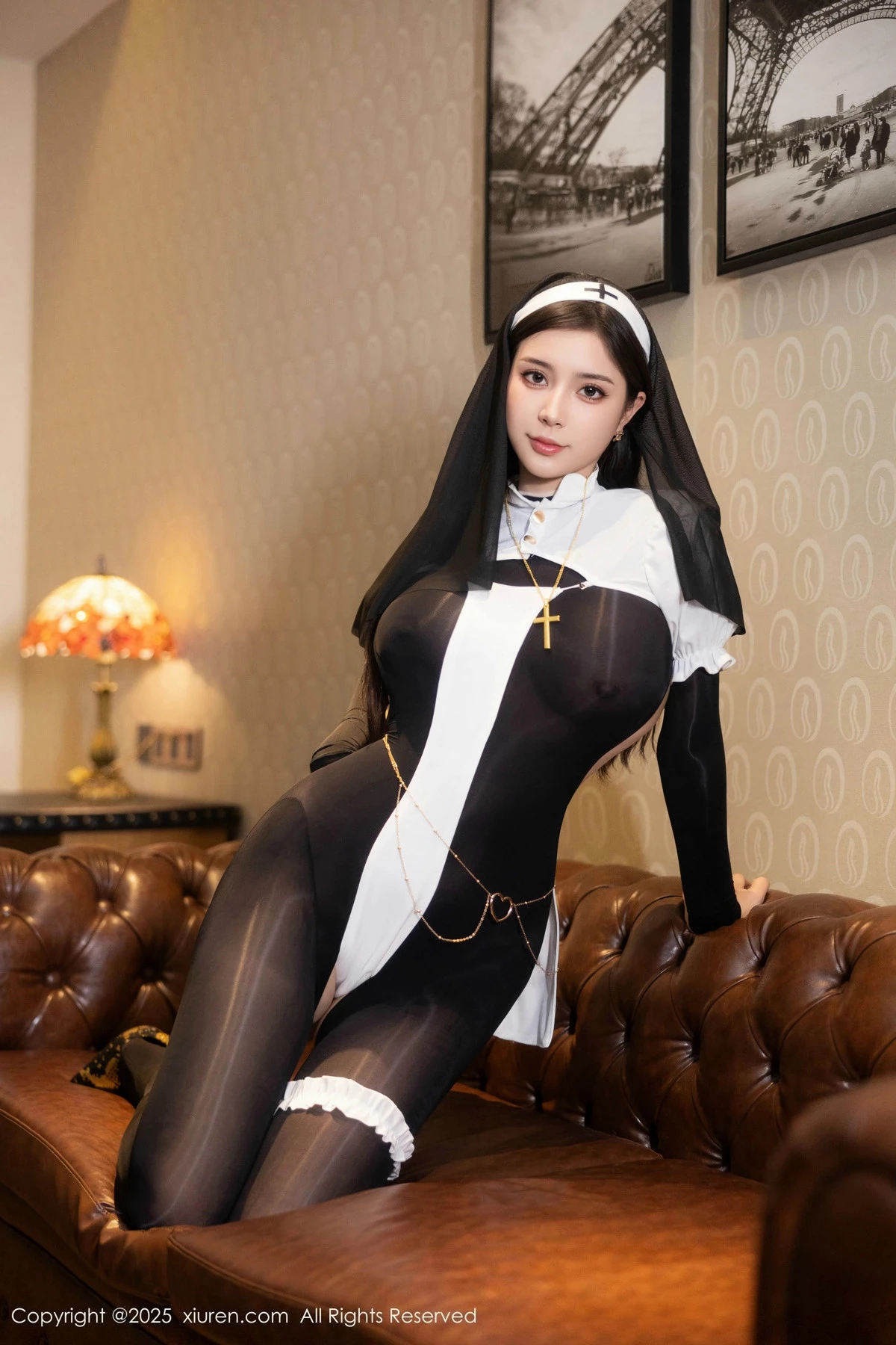 秀人集.com_[XiuRen秀人网]No.9723_模特小蛮妖Yummy性感修女装配超薄连体黑丝秀完美身材诱惑写真76P