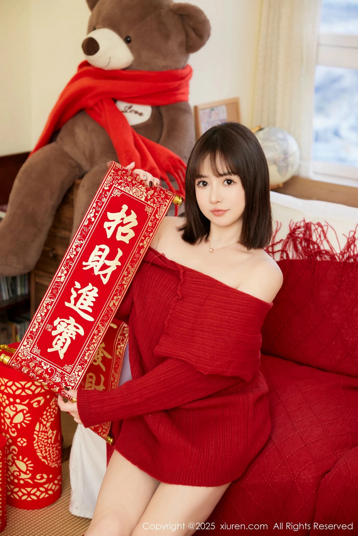 秀人集.com_[XiuRen秀人网]No.9818_模特养乐多Doll新年主题性感喜庆红色内衣秀完美身材诱惑写真66P