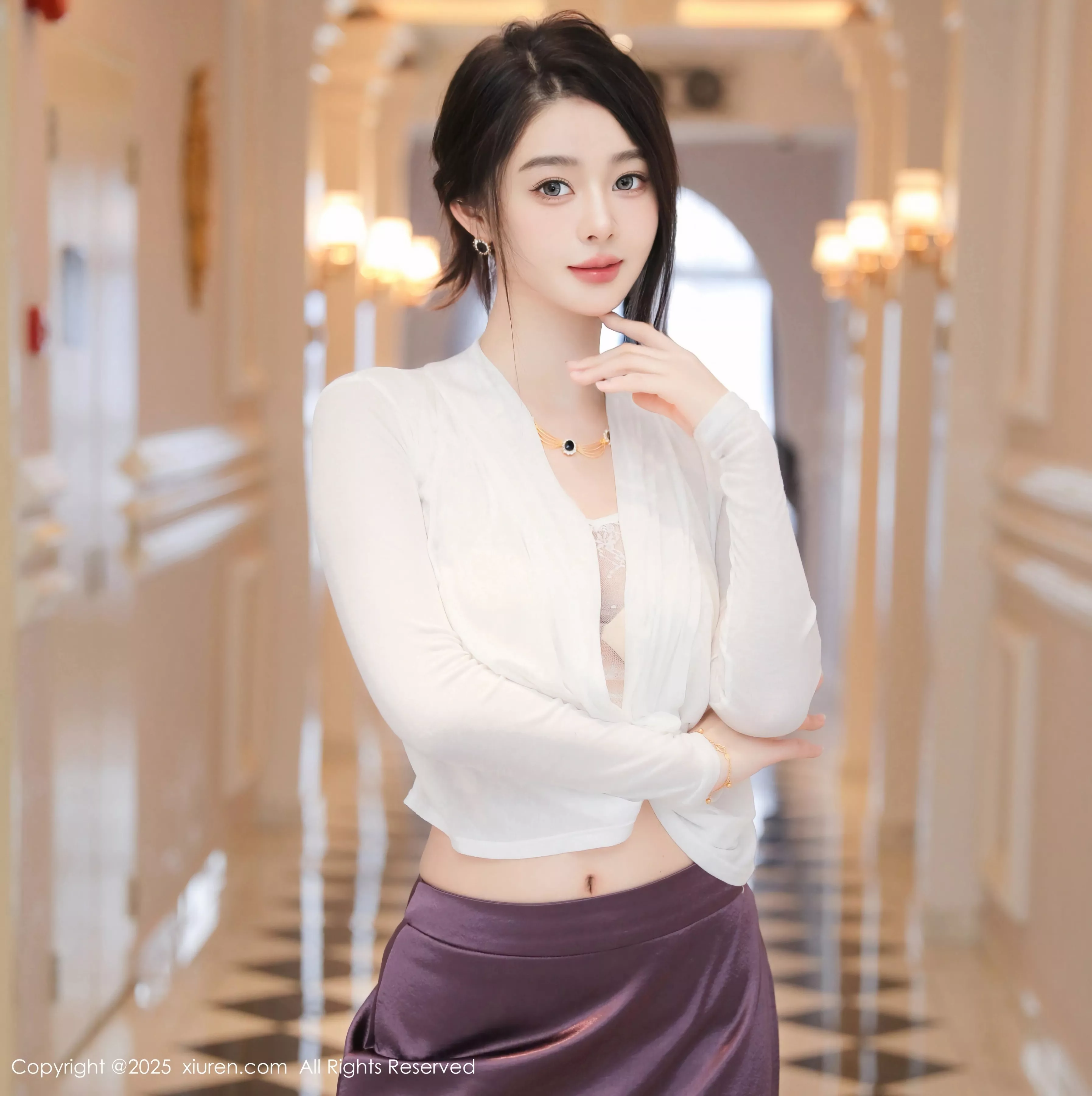 秀人集.com_[XiuRen秀人网]No.10201_模特Candy糖糖白上衣配紫色长裙露肉丝吊袜秀丰腴身材诱惑写真75P