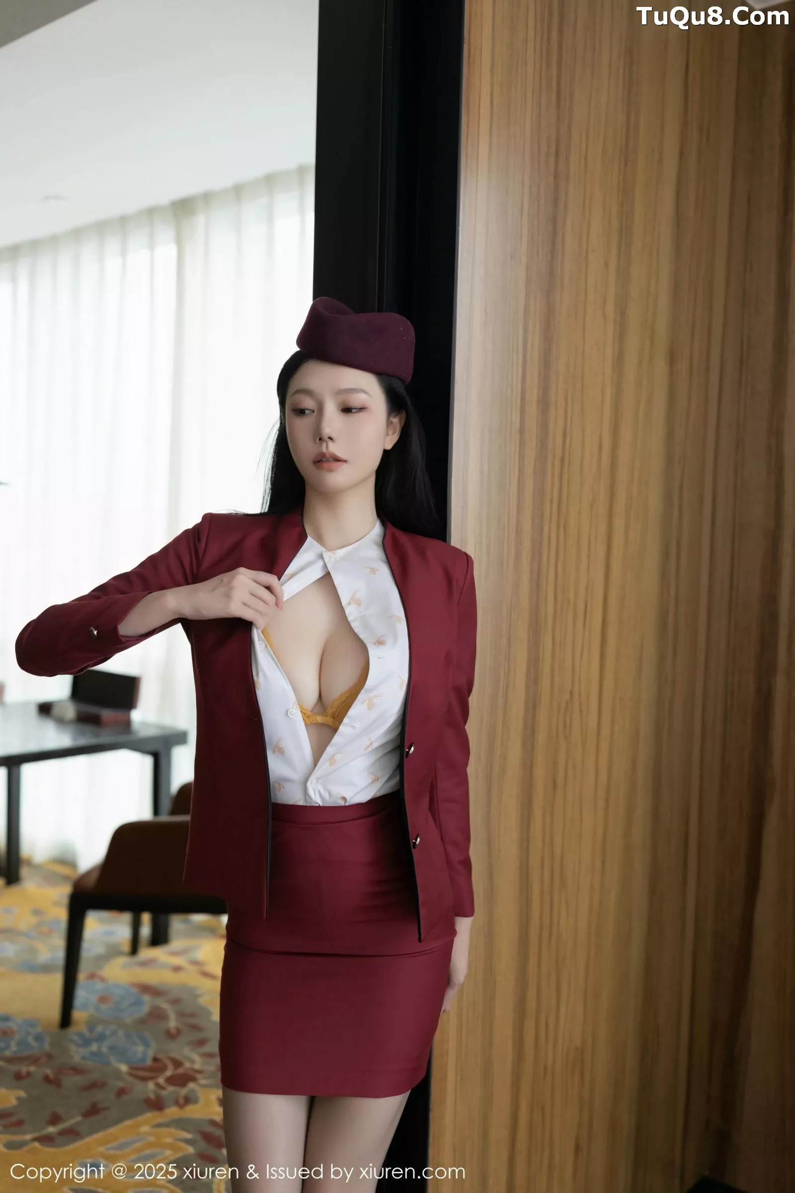 秀人集.com_[XiuRen秀人网]No.10333_模特安然anran红色空姐制服露黄色蕾丝内衣秀完美身材诱惑写真80P